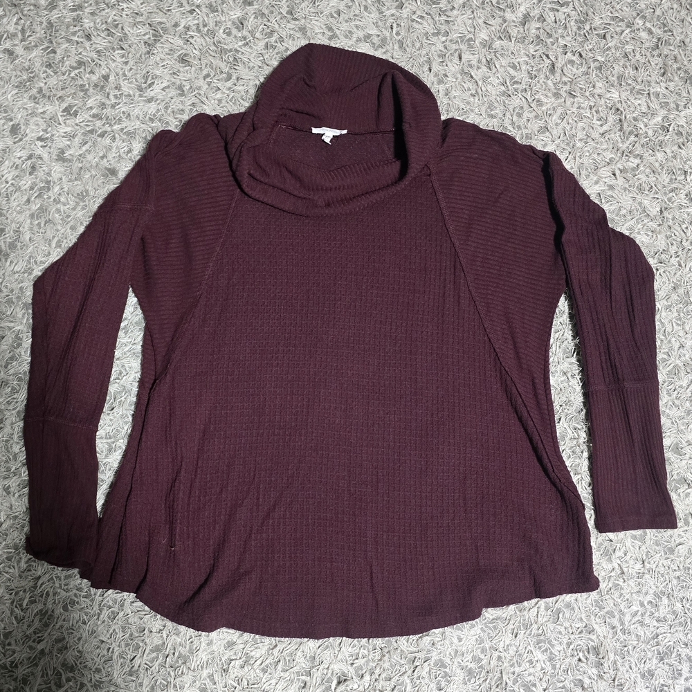 Burgundy Cowl Neck Waffle Knit Sweater Women’s Size L Cozy Fall Top Maurices